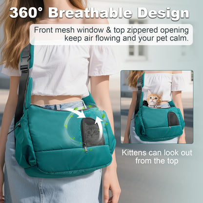 Dog Sling Carrier for Small Pets, Cat Sling for Kitten and Puppy up to 7 lbs, Breathable Cat Pouch Pet Purse with Soft Mat, Hands-Free Pet Carrier with Safety Harness and Pockets for Travel, Yellow