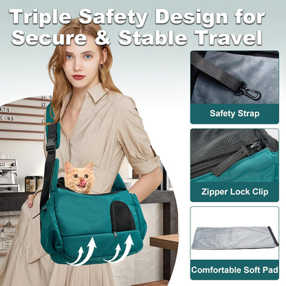 Dog Sling Carrier for Small Pets, Cat Sling for Kitten and Puppy up to 7 lbs, Breathable Cat Pouch Pet Purse with Soft Mat, Hands-Free Pet Carrier with Safety Harness and Pockets for Travel, Yellow