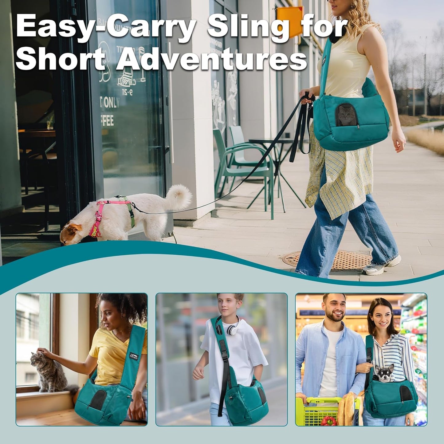 Dog Sling Carrier for Small Pets, Cat Sling for Kitten and Puppy up to 7 lbs, Breathable Cat Pouch Pet Purse with Soft Mat, Hands-Free Pet Carrier with Safety Harness and Pockets for Travel, Yellow