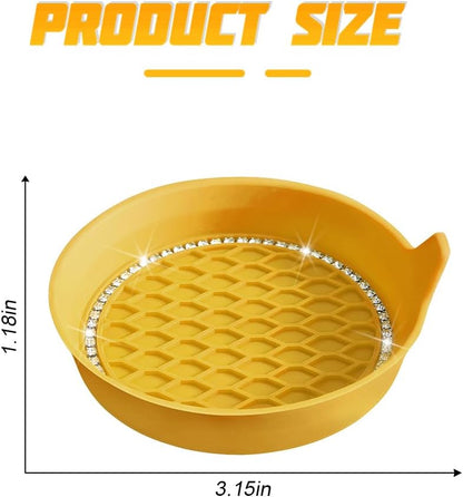 4 Pack Rhinestone Silicone Cup Coasters, Yellow | anti-slip cushioning, side pull handle, rinse-clean care, fits most car cup holders, interior accessory
