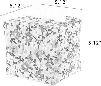 Hausfrau Tissue Box Cover Square, Floral Linen Tissue Box Holder Decorative Cute Cube Napkin Holder for Living Room, Bathroom, Bedroom or Office, Embroidered Jacquard Yellow Daisy