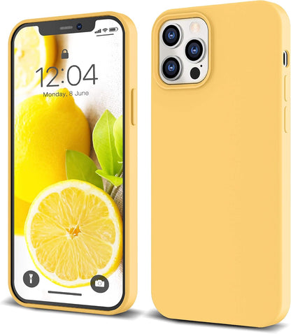 iPhone 12 and 12 Pro Case 6.1" (2020) - Liquid Silicone With Soft Microfiber Cloth, Bright Lemon Sunflower Citron Butter Cute Design, Gel Rubber Drop Protective Shockproof - Yellow