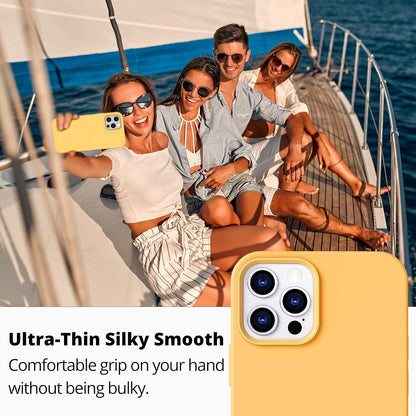 iPhone 12 and 12 Pro Case 6.1" (2020) - Liquid Silicone With Soft Microfiber Cloth, Bright Lemon Sunflower Citron Butter Cute Design, Gel Rubber Drop Protective Shockproof - Yellow