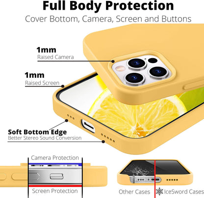 iPhone 12 and 12 Pro Case 6.1" (2020) - Liquid Silicone With Soft Microfiber Cloth, Bright Lemon Sunflower Citron Butter Cute Design, Gel Rubber Drop Protective Shockproof - Yellow