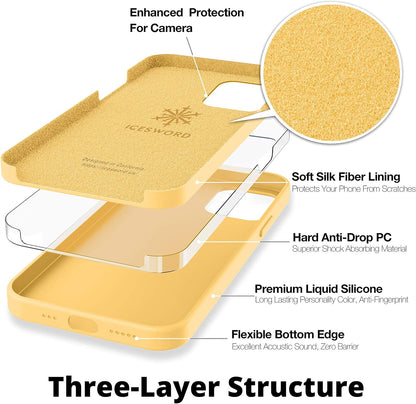 iPhone 12 and 12 Pro Case 6.1" (2020) - Liquid Silicone With Soft Microfiber Cloth, Bright Lemon Sunflower Citron Butter Cute Design, Gel Rubber Drop Protective Shockproof - Yellow