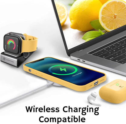 iPhone 12 and 12 Pro Case 6.1" (2020) - Liquid Silicone With Soft Microfiber Cloth, Bright Lemon Sunflower Citron Butter Cute Design, Gel Rubber Drop Protective Shockproof - Yellow