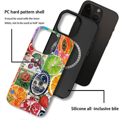 Magnetic Case for iPhone 16 Pro,Hybrid 2-Layer Hard Shell,Shockproof for Girl Women [Compatible with MagSafe] - European Lemon Stamp Collage