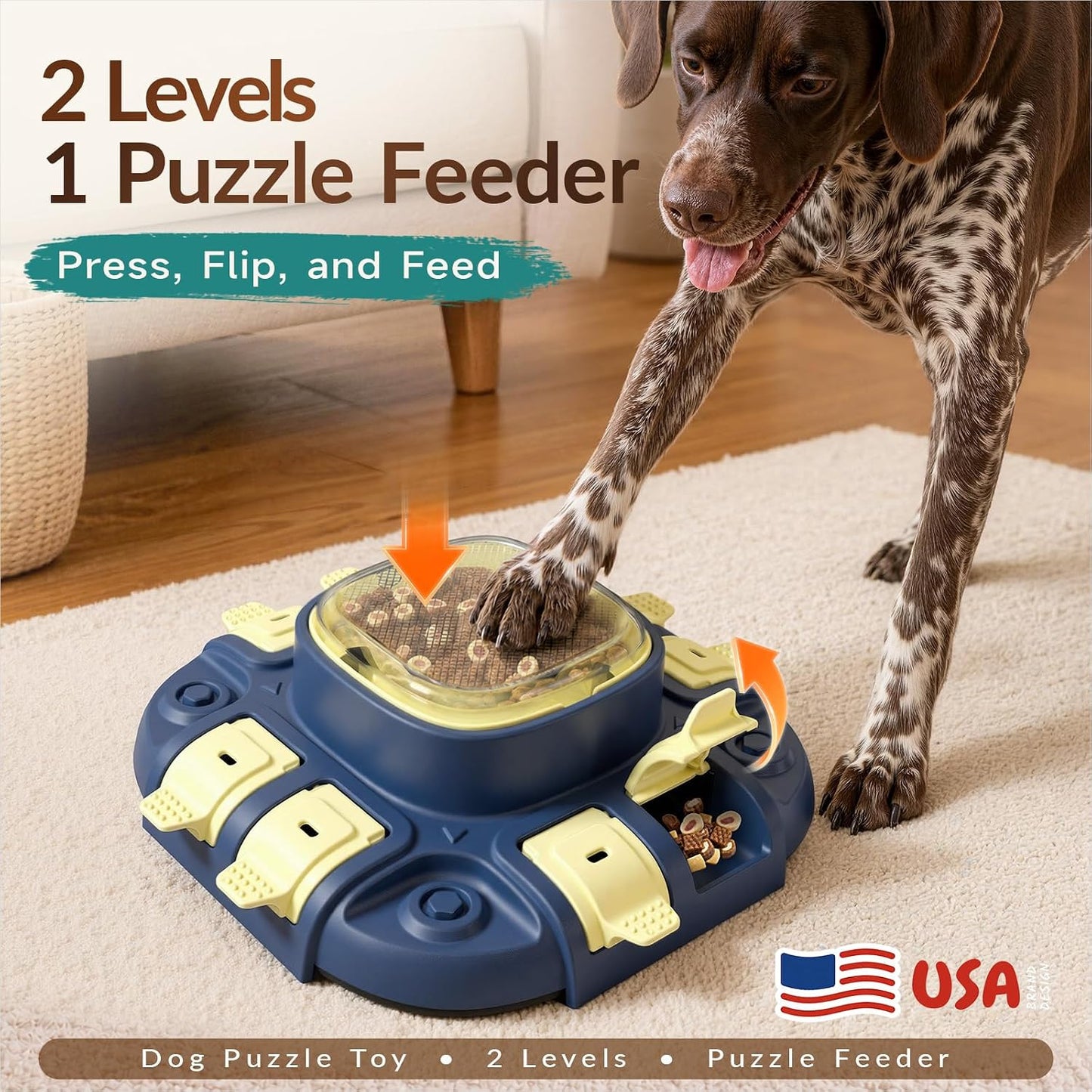 KADTC 2-Level Dog Puzzle Toy for IQ Training, Slow Feeder & Treat Dispenser | Press-to-release mental stimulation toy that burns energy, fights boredom, and keeps food-motivated dogs focused at mealtime.