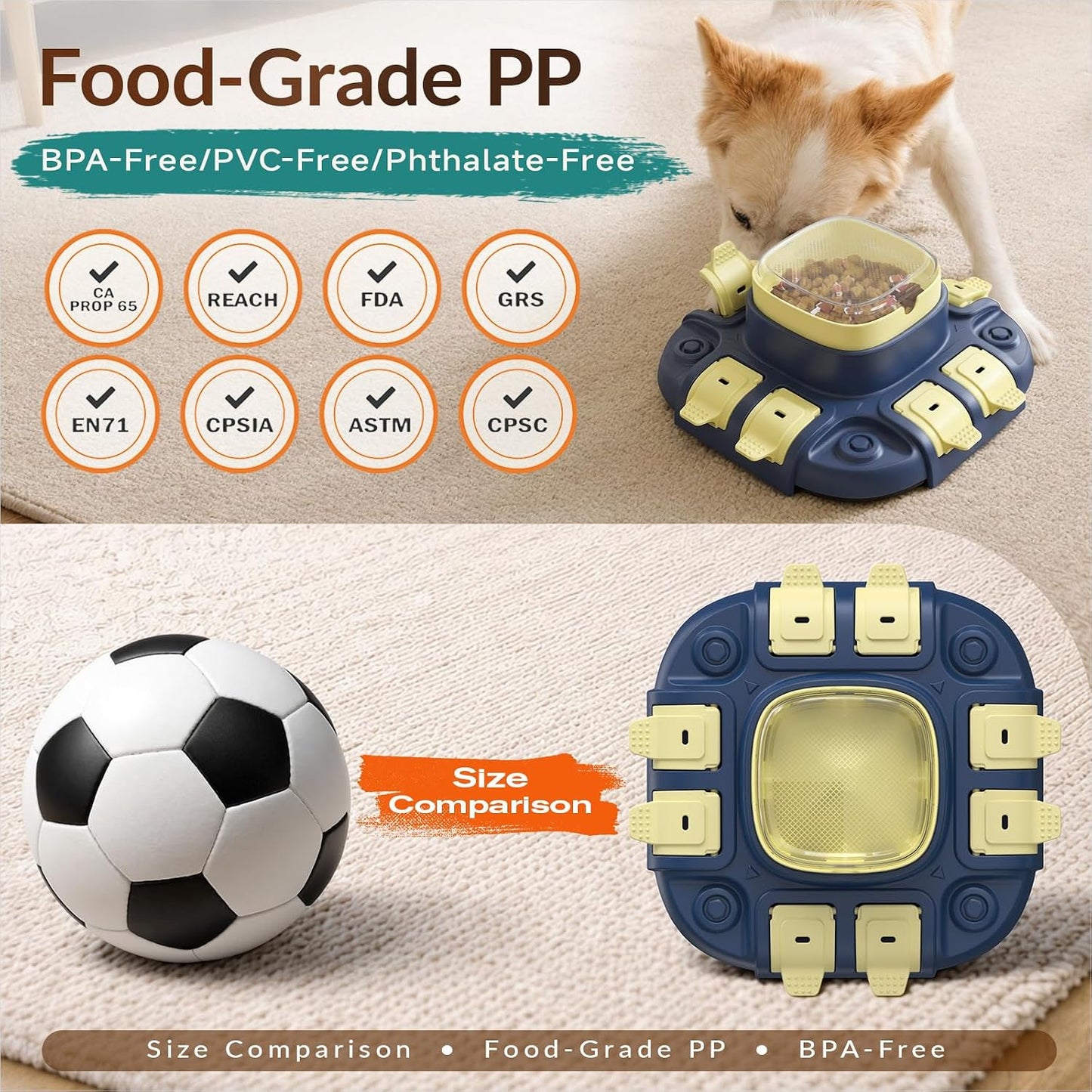 KADTC 2-Level Dog Puzzle Toy for IQ Training, Slow Feeder & Treat Dispenser | Press-to-release mental stimulation toy that burns energy, fights boredom, and keeps food-motivated dogs focused at mealtime.