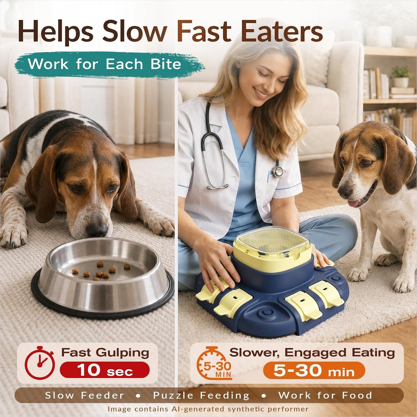 KADTC 2-Level Dog Puzzle Toy for IQ Training, Slow Feeder & Treat Dispenser | Press-to-release mental stimulation toy that burns energy, fights boredom, and keeps food-motivated dogs focused at mealtime.