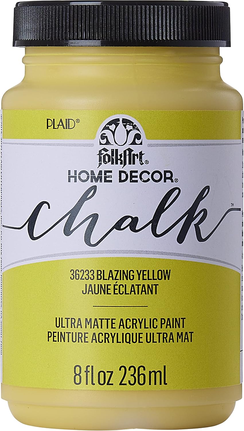 Assorted Home Décor Acrylic Chalk Paint For Crafts, Blazing Yellow 8 fl oz Ultra Matte Acrylic Chalk Paint, Art Supplies With An Ultra Matte Finish, 36233