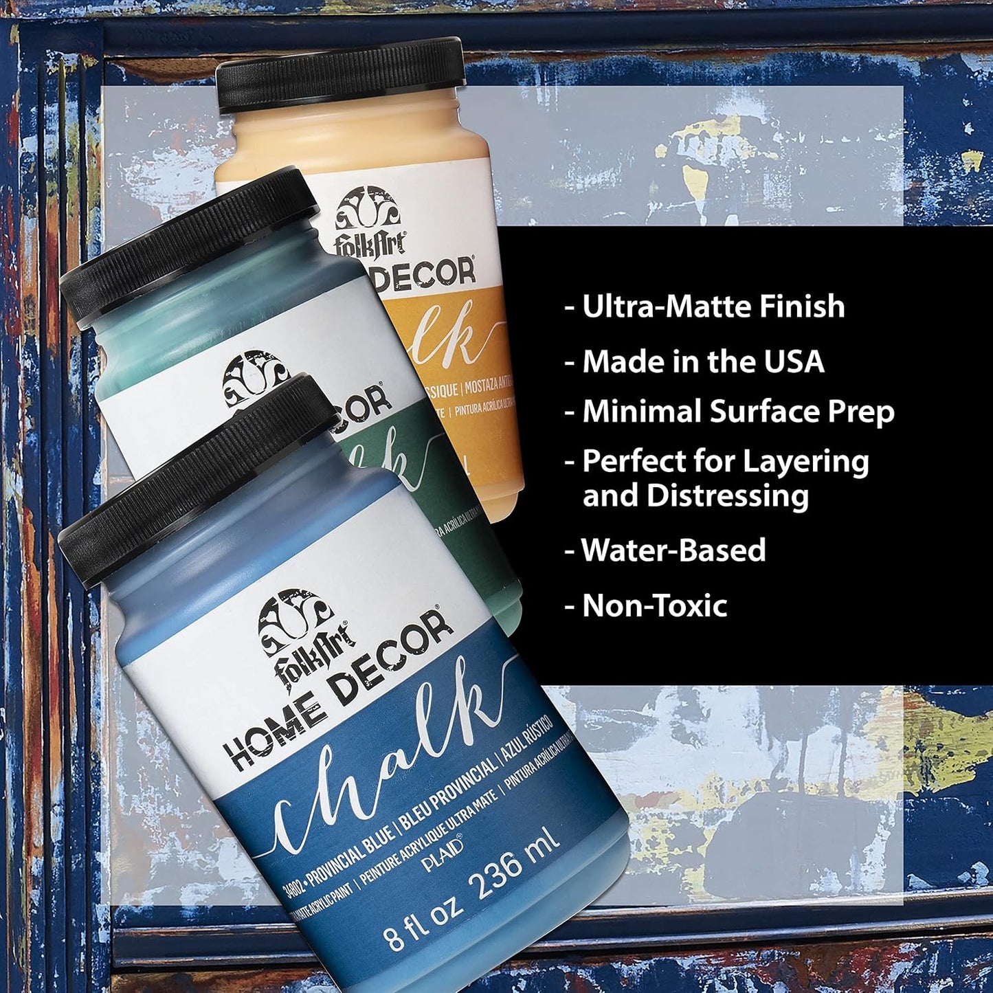 Assorted Home Décor Acrylic Chalk Paint For Crafts, Blazing Yellow 8 fl oz Ultra Matte Acrylic Chalk Paint, Art Supplies With An Ultra Matte Finish, 36233