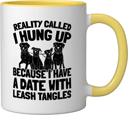 Pet Care - Exercise Walking Dog Walker Ceramic Mug, Yellow/White