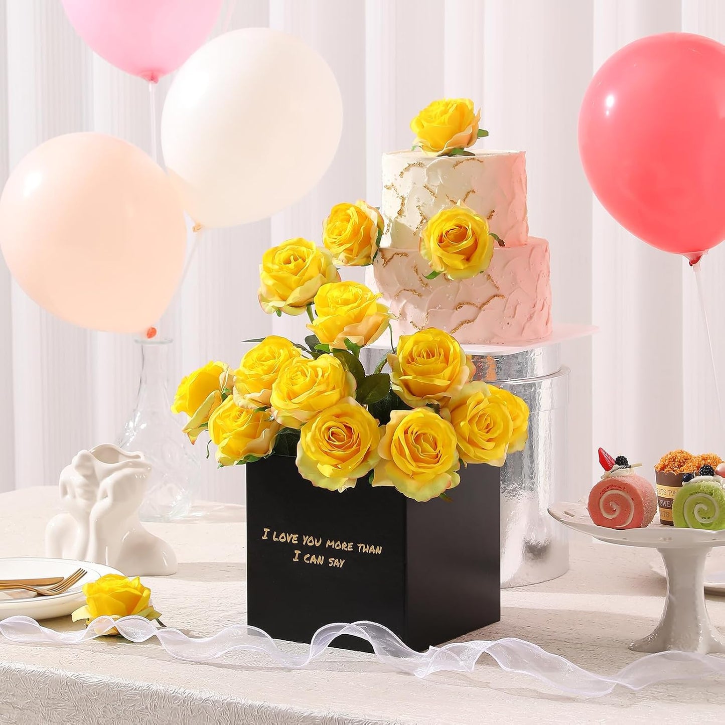 12Pcs Roses Realistic Long Stem Fake Silk Artificial Flowers Yellow | Realistic Long Stem Fake Silk Roses Bouquet for Party Home Wedding Centerpiece Office DIY Decor