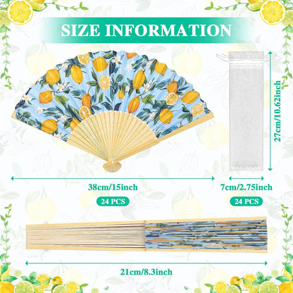 Lemon Fans,24 Set Lemon Folding Hand Fans Bulk with Organza Bags,Bridal Shower, Mediterranean Style, Wedding Hand Fans for Wedding Favors for Guests Bulk,Lemon Party Decorations
