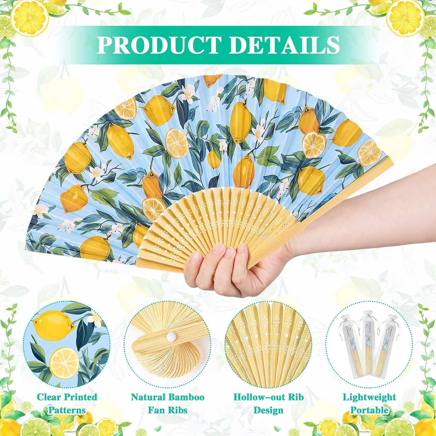 Lemon Fans,24 Set Lemon Folding Hand Fans Bulk with Organza Bags,Bridal Shower, Mediterranean Style, Wedding Hand Fans for Wedding Favors for Guests Bulk,Lemon Party Decorations