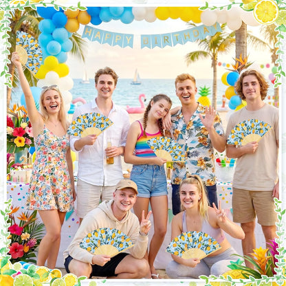 Lemon Fans,24 Set Lemon Folding Hand Fans Bulk with Organza Bags,Bridal Shower, Mediterranean Style, Wedding Hand Fans for Wedding Favors for Guests Bulk,Lemon Party Decorations