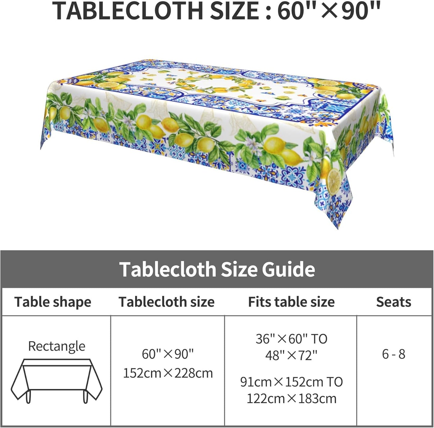 Lemon Rectangle Tablecloth Washable 60x90 Inch Table Cover Decorative Table Cloth for Party Picnic Kitchen