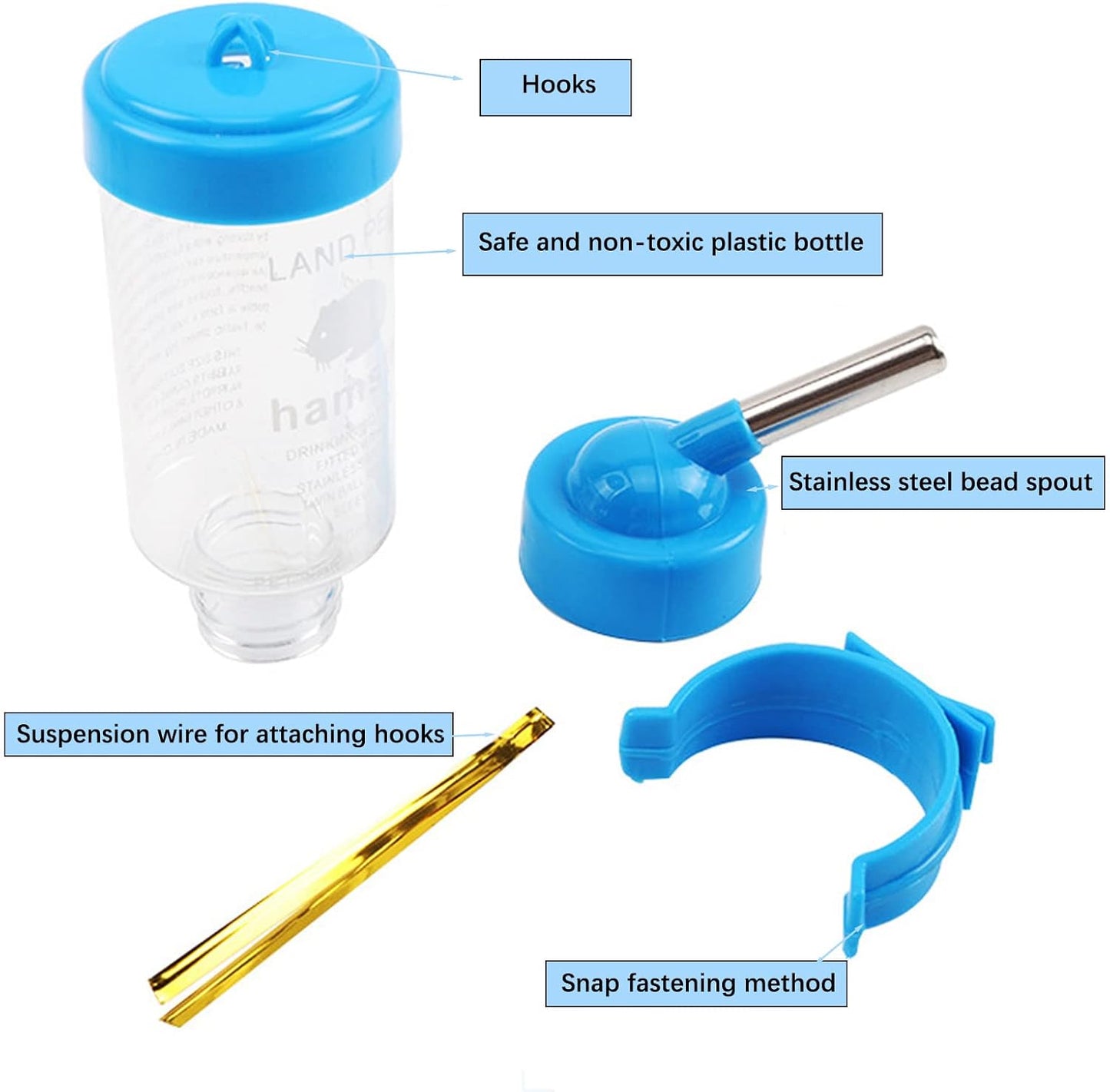 3 Pack Hamster Water Feeder Bottle, 125 ml No-Drip Small Animals Water Dispenser, Pet Hanging Water Bottle for Guinea Pigs, Bunny, Chinchillas, Rabbit