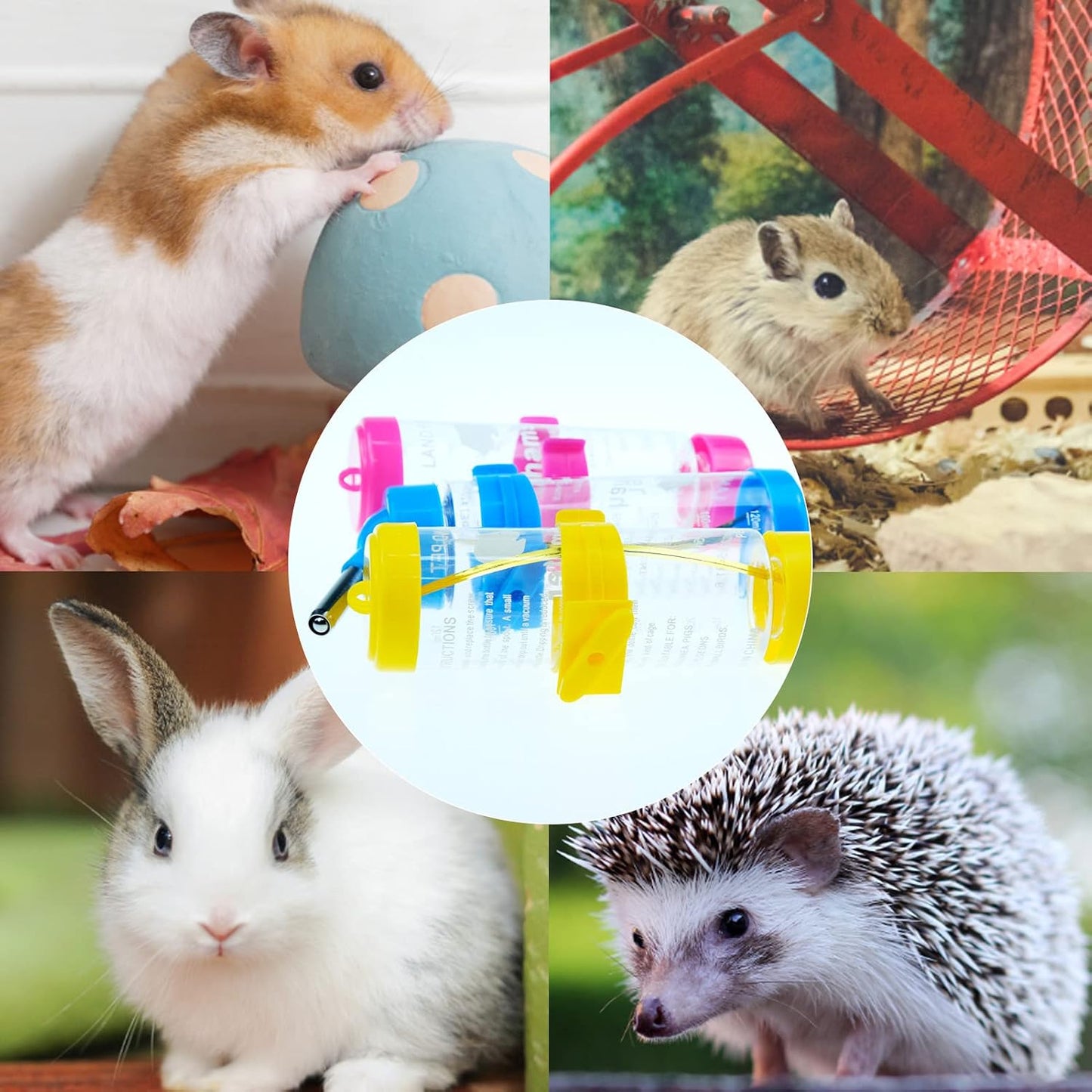 3 Pack Hamster Water Feeder Bottle, 125 ml No-Drip Small Animals Water Dispenser, Pet Hanging Water Bottle for Guinea Pigs, Bunny, Chinchillas, Rabbit