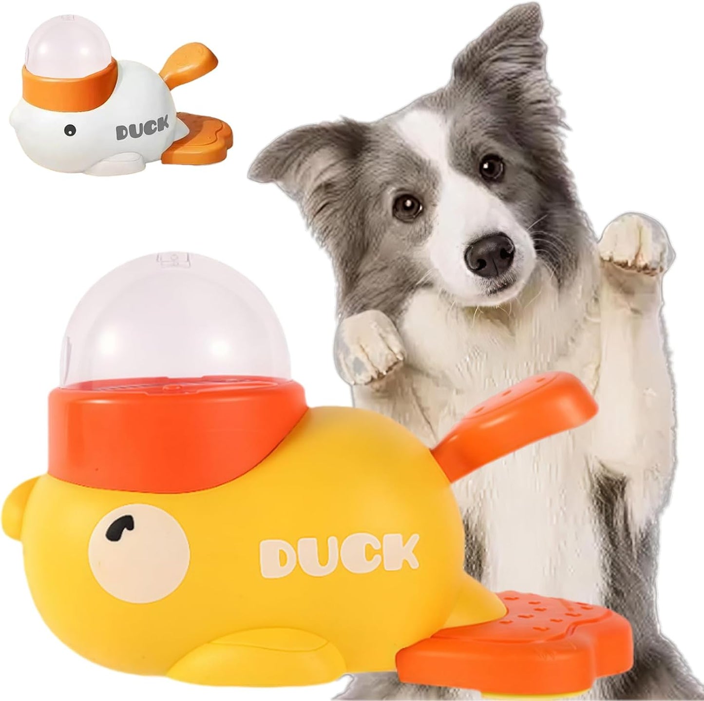 Duck Treat Dispenser for Cat & Dogs, 2-in-1 Little Yellow Duck Dog Feeder, Food Dispenser Toy with Button, Interactive Toy & Slow Feeder (Yellow)