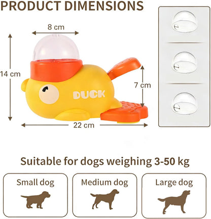 Duck Treat Dispenser for Cat & Dogs, 2-in-1 Little Yellow Duck Dog Feeder, Food Dispenser Toy with Button, Interactive Toy & Slow Feeder (Yellow)