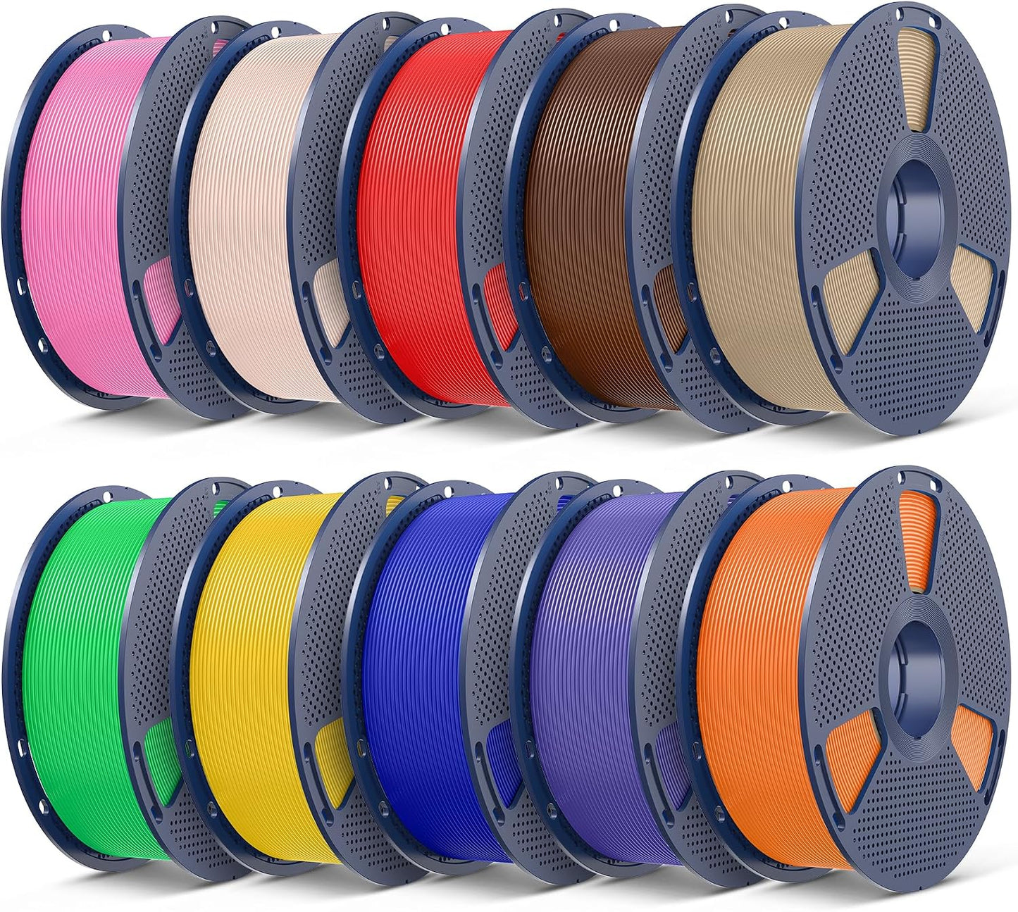 PLA Plus 3D Printer Filament, 1.75mm, 10 Colors | Neatly Wound, 1KG Spool, Coffee Brown+Red+Klein Blue+Green+Vivid Yellow+Sunny Orange+Lavender Purple+Pink+Beige+Oak