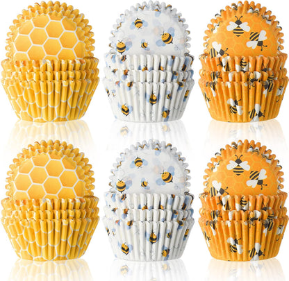 300 Count Honey Bee Cupcake Wrappers - Yellow Cupcake Liners for Parties & Celebrations