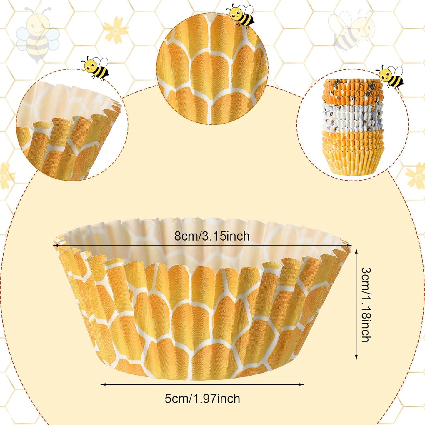 300 Count Honey Bee Cupcake Wrappers - Yellow Cupcake Liners for Parties & Celebrations