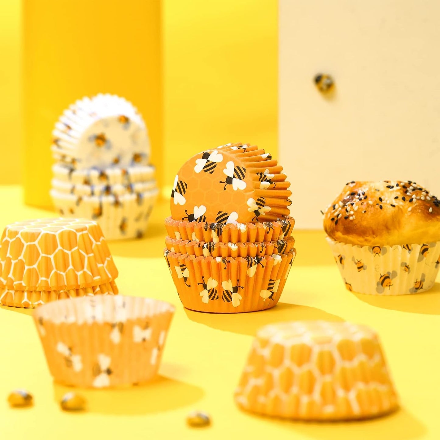 300 Count Honey Bee Cupcake Wrappers - Yellow Cupcake Liners for Parties & Celebrations