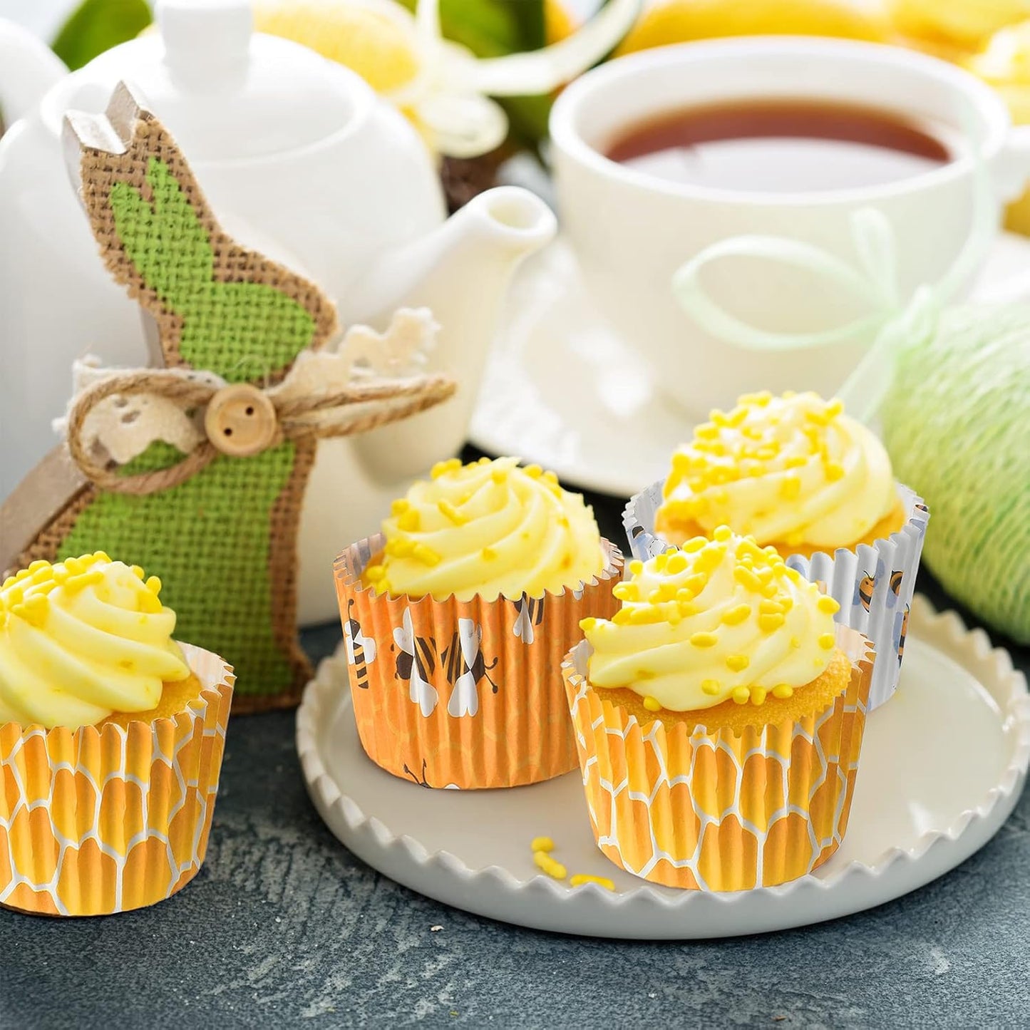 300 Count Honey Bee Cupcake Wrappers - Yellow Cupcake Liners for Parties & Celebrations