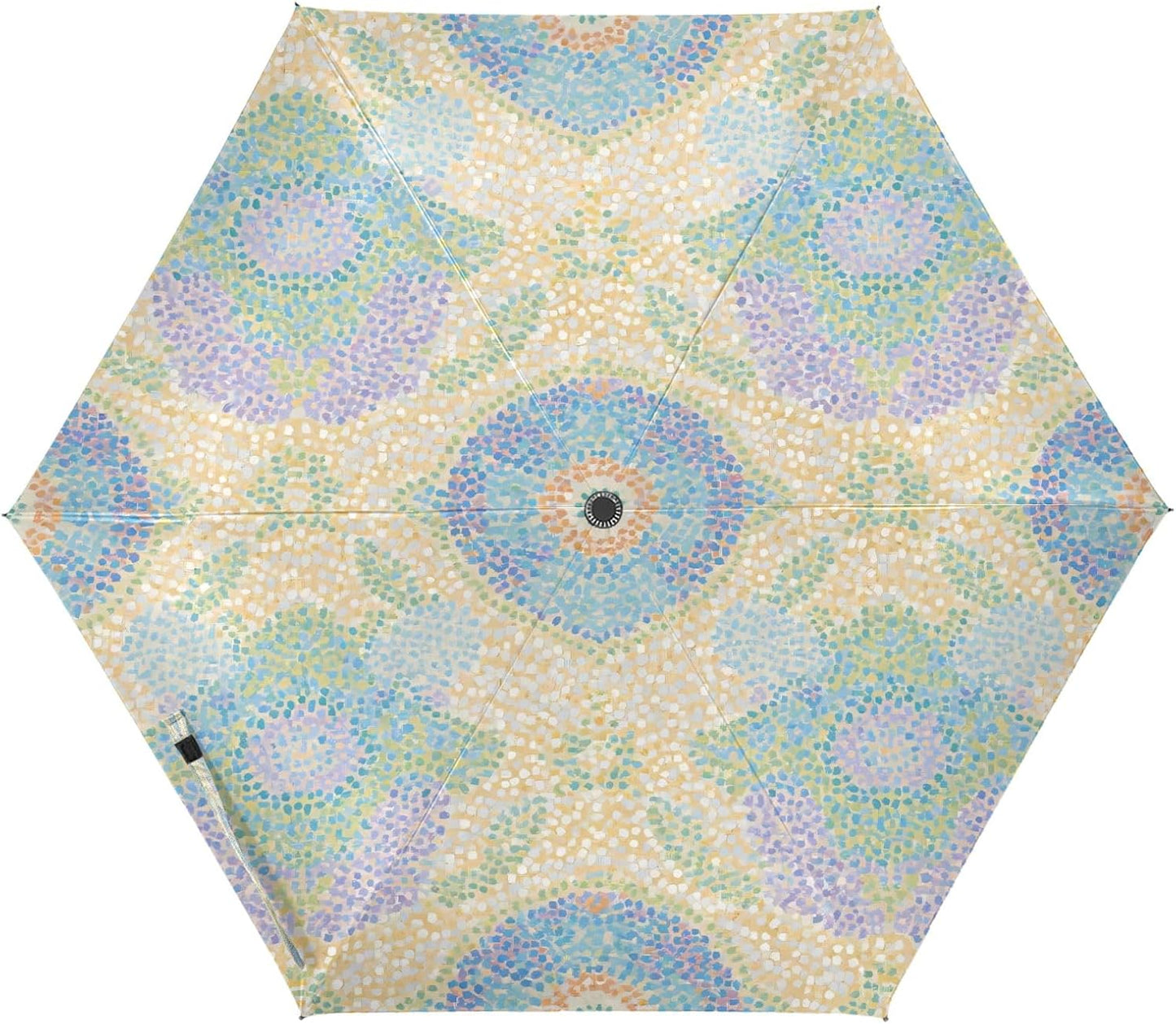 Windproof Automatic Compact Umbrella Mosaic Flower Yellow | Automatic Open Umbrella Compact for Rain and Sun Rust-proof Fits in Purse or Backpack Strong UV Protection