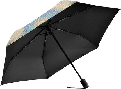 Windproof Automatic Compact Umbrella Mosaic Flower Yellow | Automatic Open Umbrella Compact for Rain and Sun Rust-proof Fits in Purse or Backpack Strong UV Protection