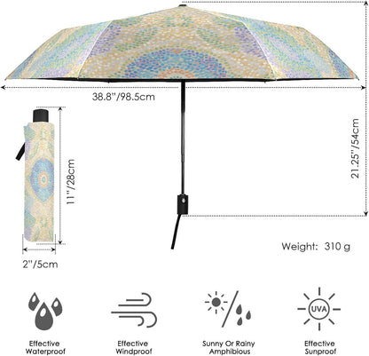 Windproof Automatic Compact Umbrella Mosaic Flower Yellow | Automatic Open Umbrella Compact for Rain and Sun Rust-proof Fits in Purse or Backpack Strong UV Protection