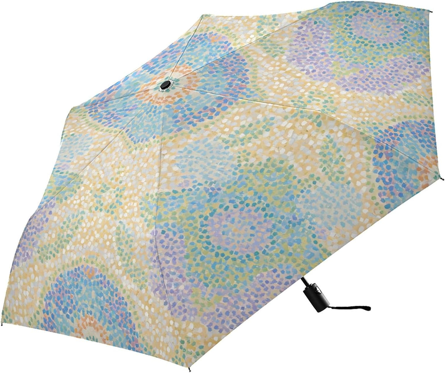 Windproof Automatic Compact Umbrella Mosaic Flower Yellow | Automatic Open Umbrella Compact for Rain and Sun Rust-proof Fits in Purse or Backpack Strong UV Protection
