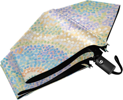 Windproof Automatic Compact Umbrella Mosaic Flower Yellow | Automatic Open Umbrella Compact for Rain and Sun Rust-proof Fits in Purse or Backpack Strong UV Protection