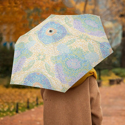 Windproof Automatic Compact Umbrella Mosaic Flower Yellow | Automatic Open Umbrella Compact for Rain and Sun Rust-proof Fits in Purse or Backpack Strong UV Protection