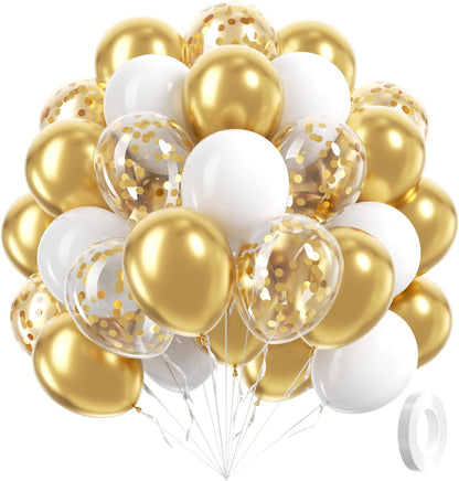 60pcs Yellow and White Balloons 12inch with Pastel Yellow White Gold Confetti Balloons for Bee Lemon Wedding Baby Shower Birthday Party Decorations
