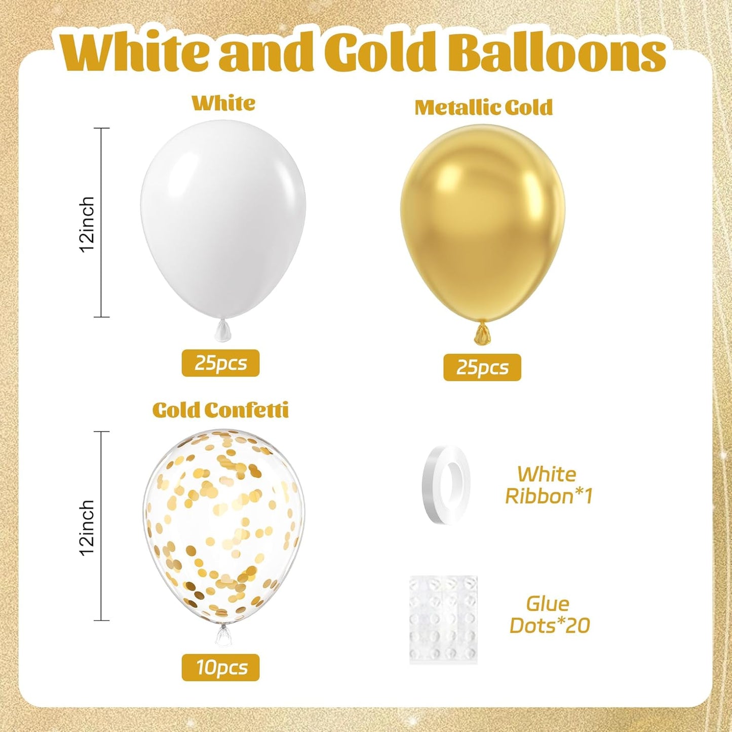 60pcs Yellow and White Balloons 12inch with Pastel Yellow White Gold Confetti Balloons for Bee Lemon Wedding Baby Shower Birthday Party Decorations