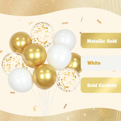 60pcs Yellow and White Balloons 12inch with Pastel Yellow White Gold Confetti Balloons for Bee Lemon Wedding Baby Shower Birthday Party Decorations