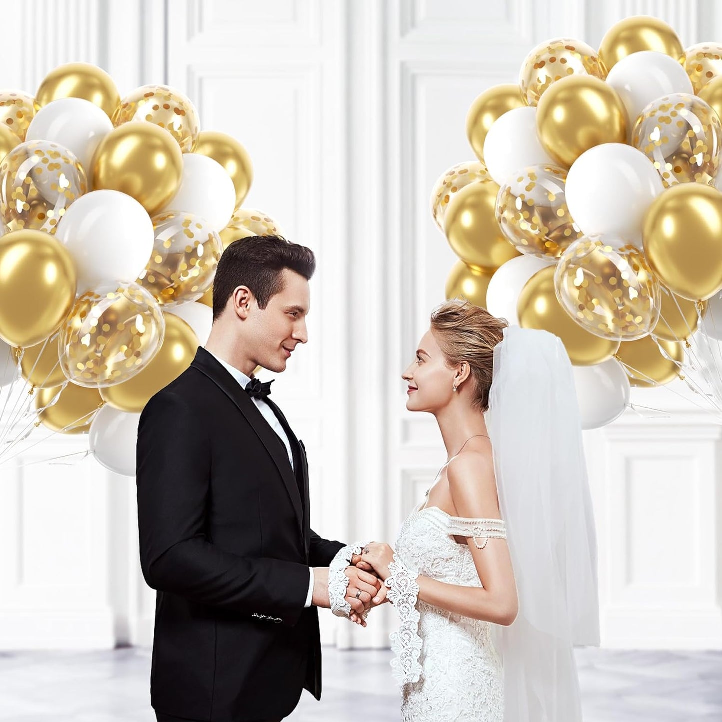 60pcs Yellow and White Balloons 12inch with Pastel Yellow White Gold Confetti Balloons for Bee Lemon Wedding Baby Shower Birthday Party Decorations