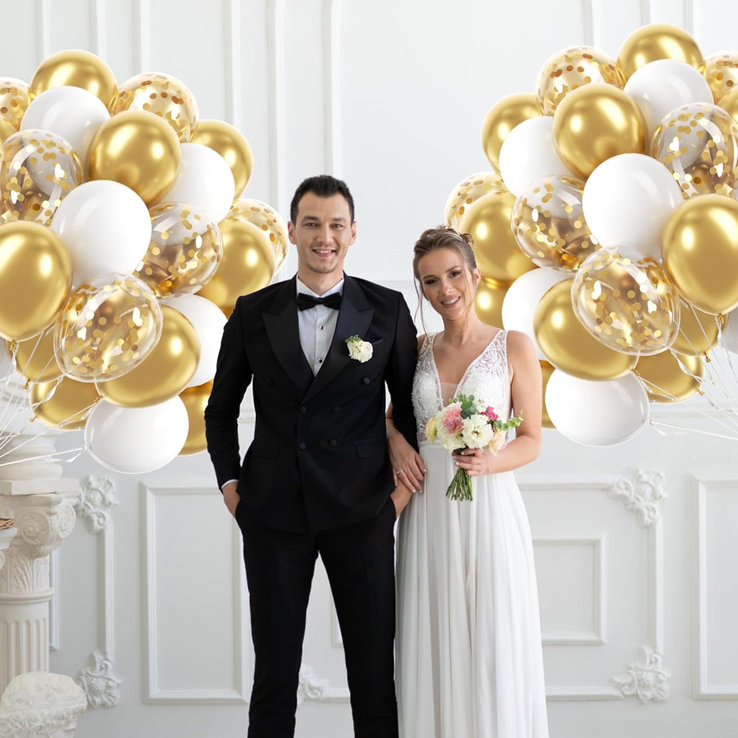 60pcs Yellow and White Balloons 12inch with Pastel Yellow White Gold Confetti Balloons for Bee Lemon Wedding Baby Shower Birthday Party Decorations