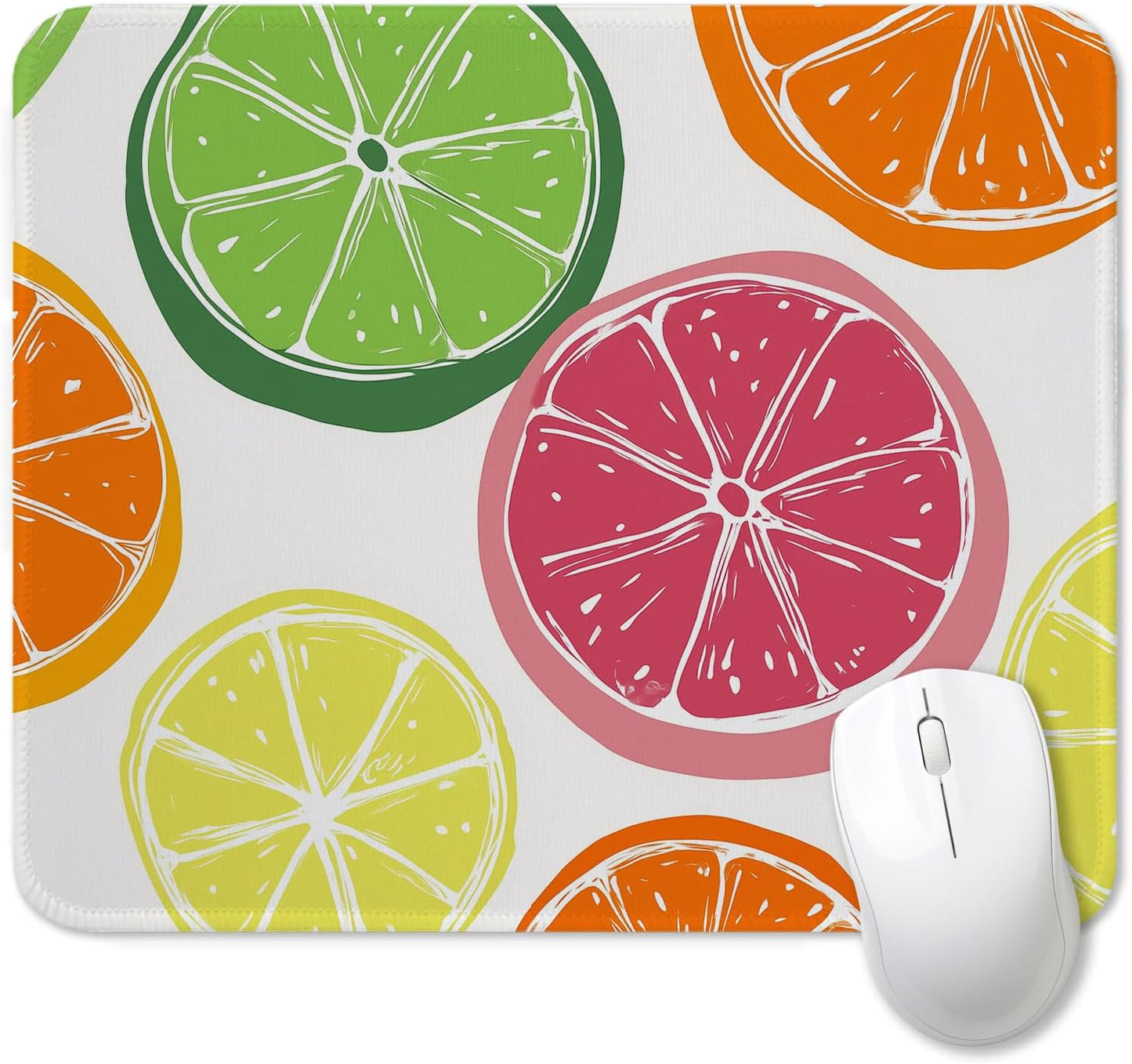 Colorful Summer Citrus Mouse Pad, Tropical Fruit Lemon Lime Orange Grapefruit Mouse Pads Mousepads Non-Slip for Computers Laptop Home Office Desk Accessories, 9.5x7.9 Inch