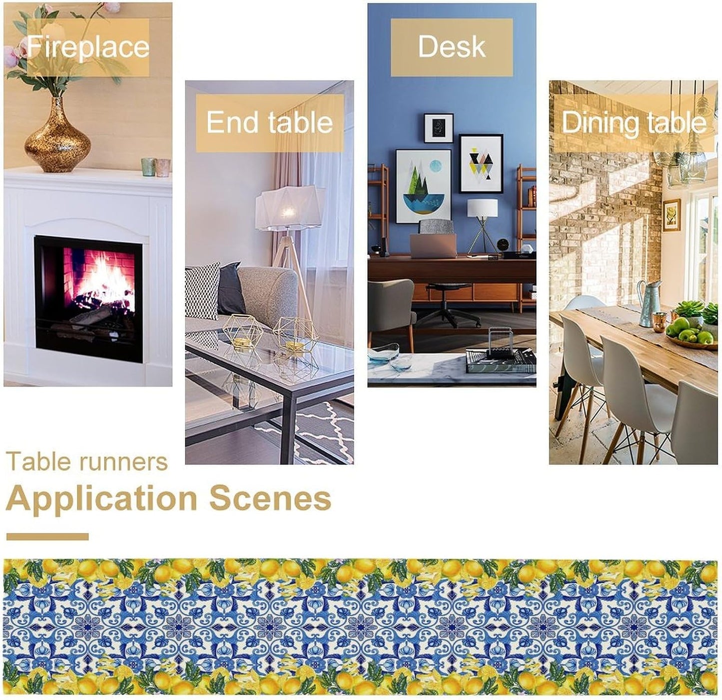 Blue Lemon Table Runner Italy Burlap Artificial Yellow Lemon Fruit Table Runners Farmhouse Coffee Table Center Decor Seasonal Spring Kitchen Dining Table Decoration for Home Party Decor 13x36 Inch