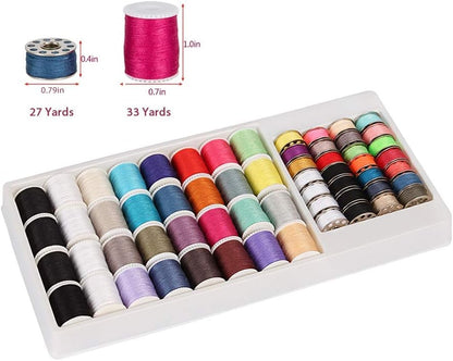 60 Pcs Sewing Thread Kit, Polyester Mini Bobbins and Thread Spools | Sewing Bobbins for Hand & Machine Sewing