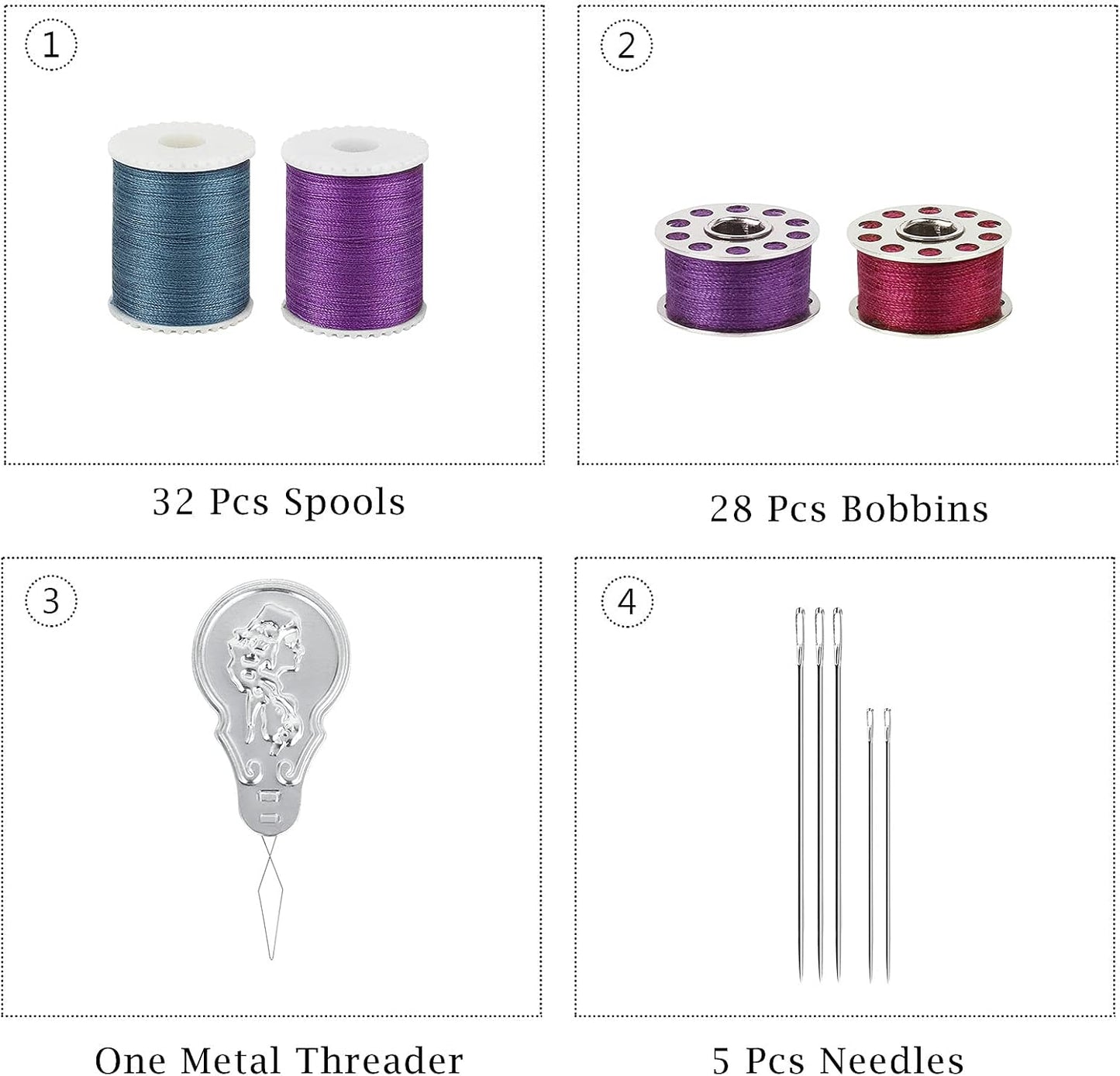 60 Pcs Sewing Thread Kit, Polyester Mini Bobbins and Thread Spools | Sewing Bobbins for Hand & Machine Sewing