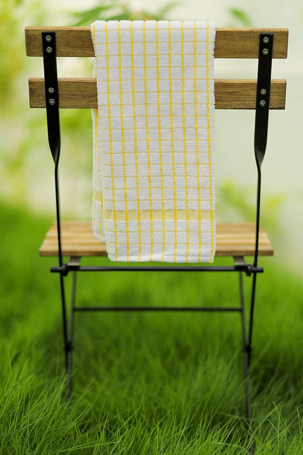Kitchen Towels Set of 4 - Highly Absorbent, Super Soft Terry Cotton 20x28 Inch Dish Towels with Hanging Loop - Hand & Tea Towels for Cleaning & Drying Dishes (Yellow)