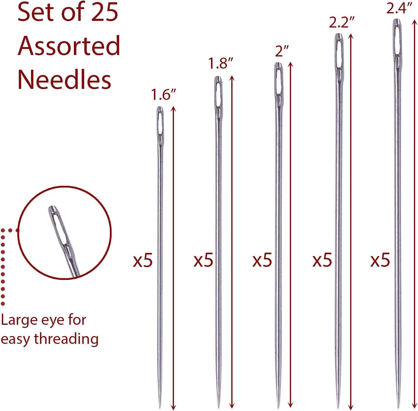 Coats & Clark 2 Pack - 1 Black and 1 White Dual Duty All Purpose Thread - 400 Yards Each Spool - Bundled with 25 Assorted Hand Needles