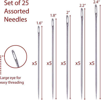 Coats & Clark 2 Pack - 1 Black and 1 White Dual Duty All Purpose Thread - 400 Yards Each Spool - Bundled with 25 Assorted Hand Needles