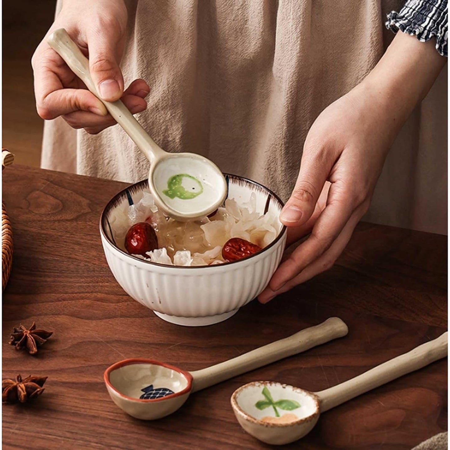 Spoons Kiln Transformed Ceramics Soup Spoons Retro Porcelain Coffee Spoon Teaspoons for Yogurt Dessert Honey Jam Spoon Ice Cream Spoon Sugar Salt Jar Spoon, Set of 2 Dessert Spoon(Color:Yellow lemon)